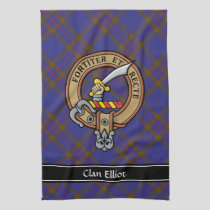 Clan Elliot Crest over Modern Tartan Kitchen Towel