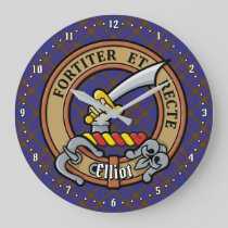 Clan Elliot Crest over Modern Tartan Large Clock