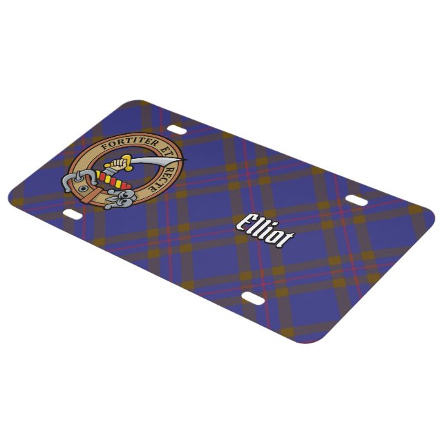 Clan Elliot Crest over Modern Tartan License Plate (Side)