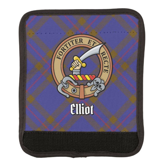 Clan Elliot Crest over Modern Tartan Luggage Handle Wrap (Front)