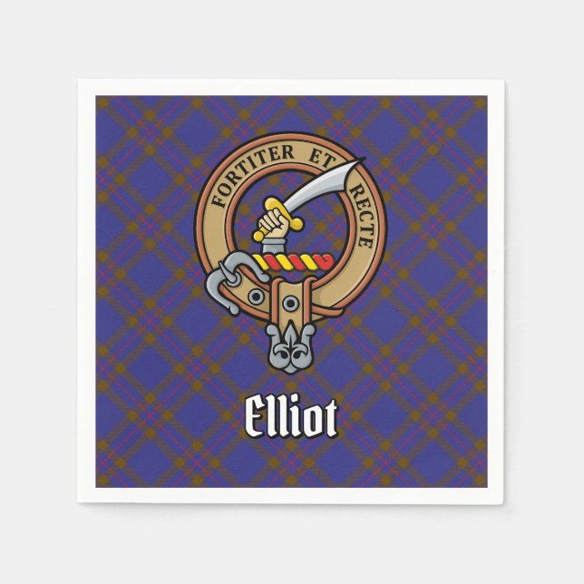 Clan Elliot Crest over Modern Tartan Napkins (Front)