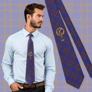 Clan Elliot Crest over Modern Tartan Neck Tie