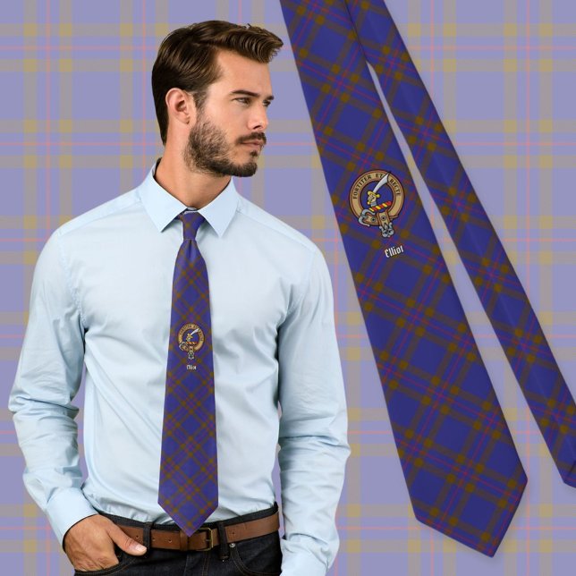 Clan Elliot Crest over Modern Tartan Neck Tie (Creator Uploaded)