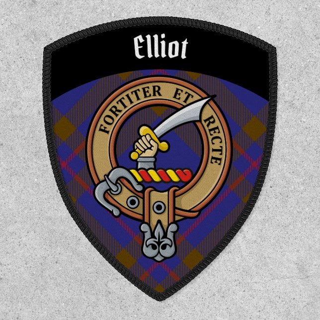 Clan Elliot Crest over Modern Tartan Patch (Front)