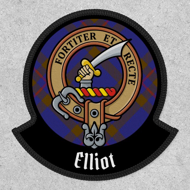 Clan Elliot Crest over Modern Tartan Patch (Front)