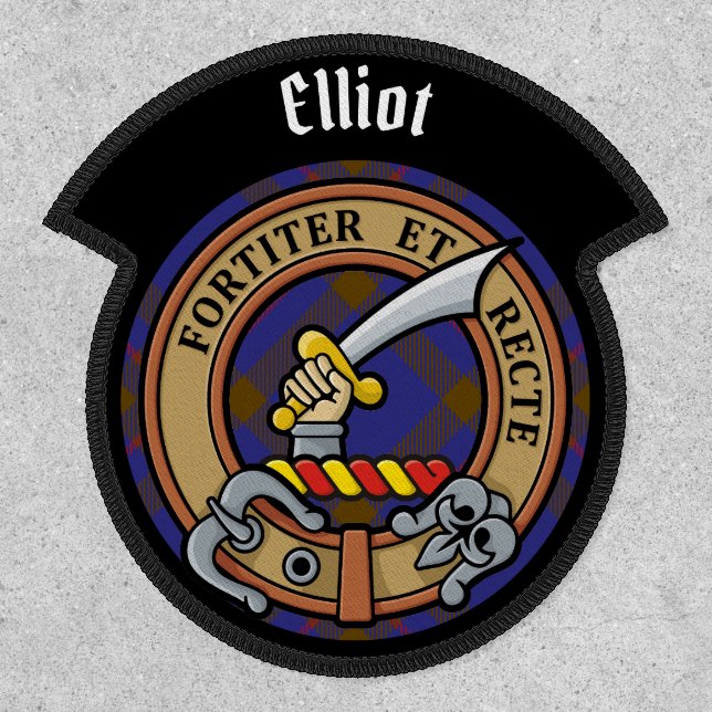 Clan Elliot Crest over Modern Tartan Patch (Front)