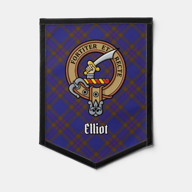 Clan Elliot Crest over Modern Tartan Pennant (Front)