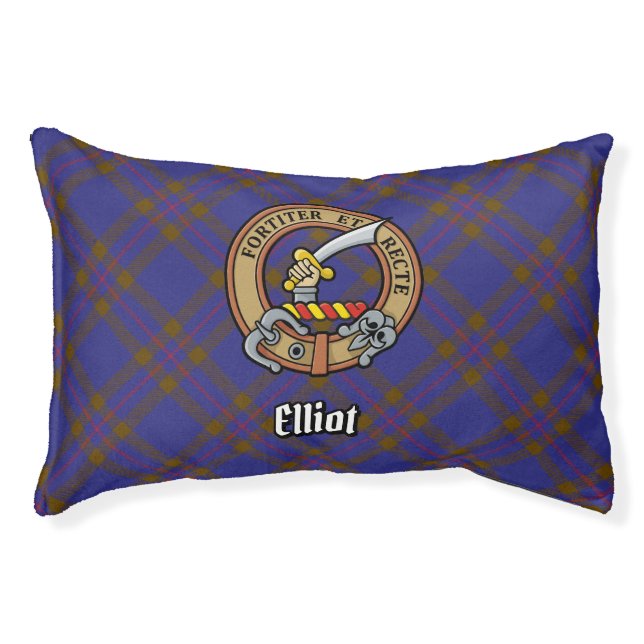 Clan Elliot Crest over Modern Tartan Pet Bed (Front)