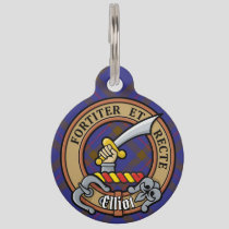 Clan Elliot Crest over Modern Tartan Pet ID Tag