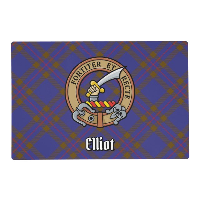 Clan Elliot Crest over Modern Tartan Placemat (Front)
