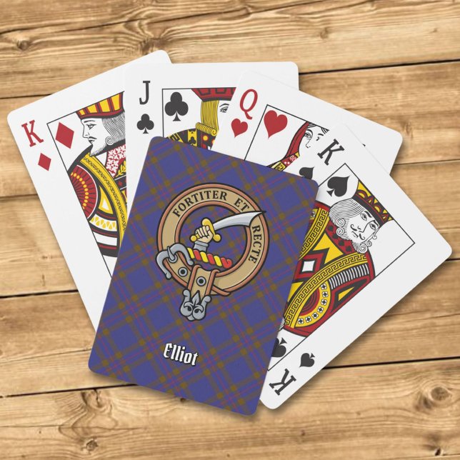 Clan Elliot Crest over Modern Tartan Poker Cards (Creator Uploaded)