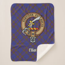 Clan Elliot Crest over Modern Tartan Sherpa Blanket