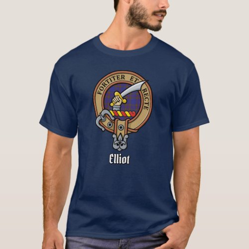 Clan Elliot Crest over Modern Tartan T_Shirt