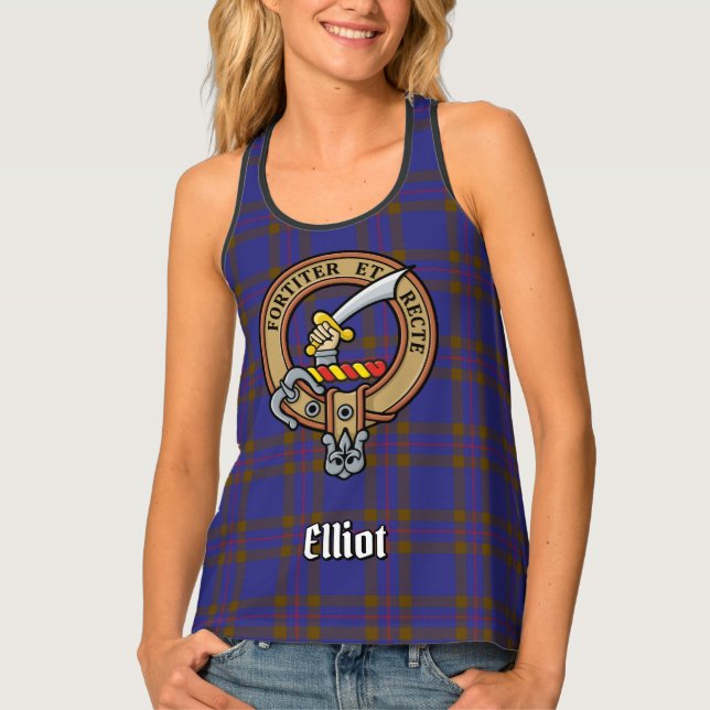 Clan Elliot Crest over Modern Tartan Tank Top (Front)