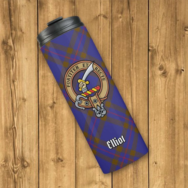 Clan Elliot Crest over Modern Tartan Thermal Tumbler (Creator Uploaded)