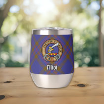 Clan Elliot Crest over Modern Tartan Thermal Wine Tumbler