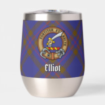 Clan Elliot Crest over Modern Tartan Thermal Wine Tumbler