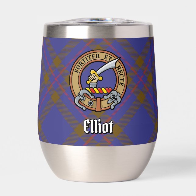 Clan Elliot Crest over Modern Tartan Thermal Wine Tumbler (Front)
