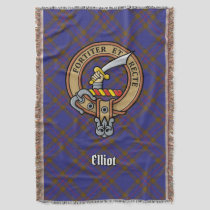 Clan Elliot Crest over Modern Tartan Throw Blanket
