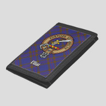 Clan Elliot Crest over Modern Tartan Tri-fold Wallet