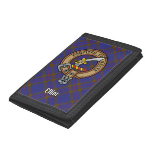 Clan Elliot Crest over Modern Tartan Tri-fold Wallet