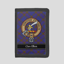 Clan Elliot Crest over Modern Tartan Trifold Wallet