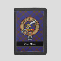 Clan Elliot Crest over Modern Tartan Trifold Wallet