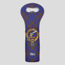 Clan Elliot Crest over Modern Tartan Wine Bag