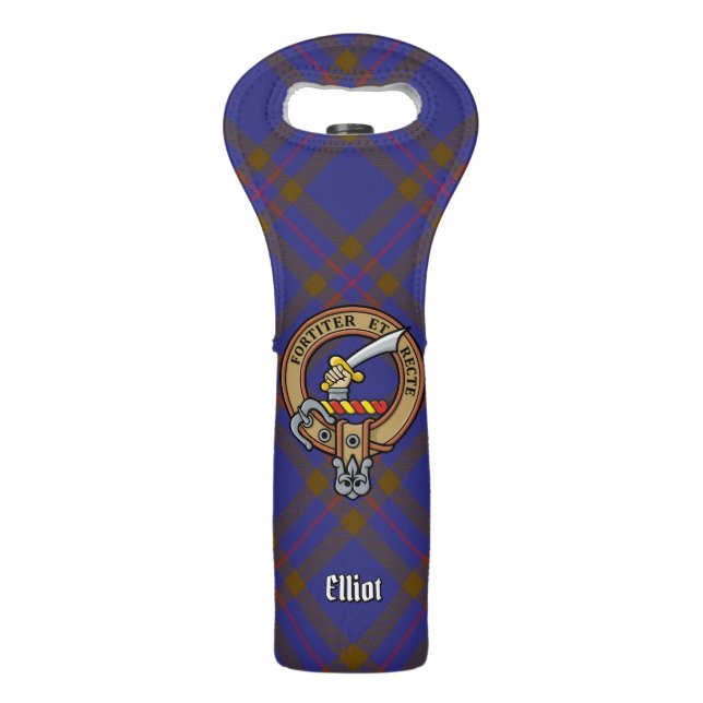 Clan Elliot Crest over Modern Tartan Wine Bag (Front)