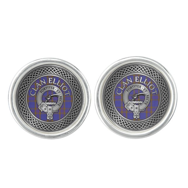 Clan ELLioT Crest & Tartan Knot Cufflinks (Front)