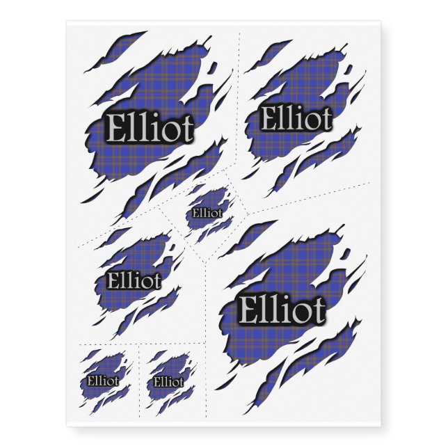 Clan Elliot Tartan Underneath Torn Skin Effect Temporary Tattoos (Front)