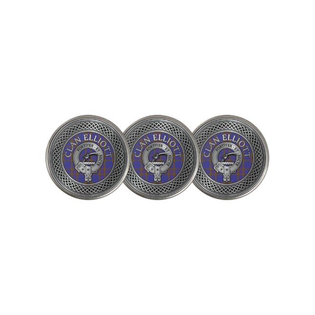 Clan ELLioTT Crest & Tartan Knot Golf Ball Marker (3 Up)