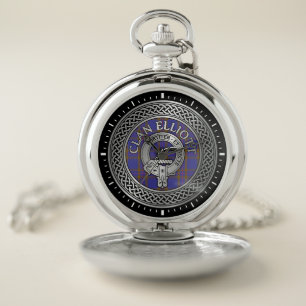 Clan ELLioTT Crest & Tartan Knot Pocket Watch