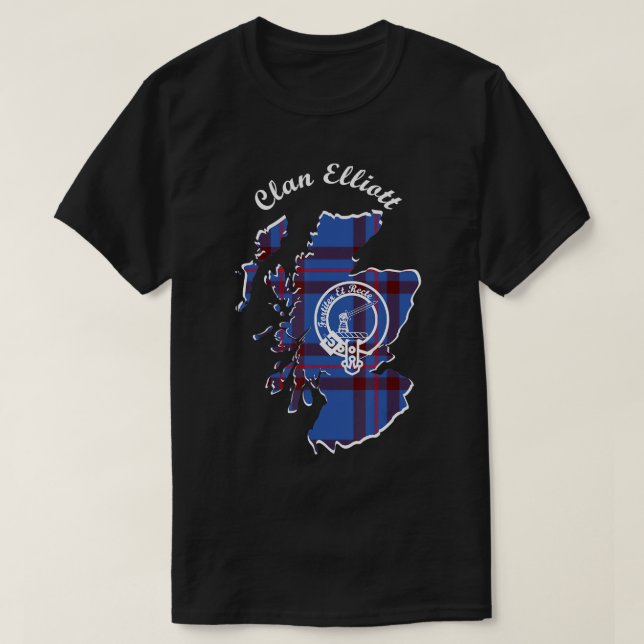 Clan Elliott surname last name Scottish Tartan Map T-Shirt (Design Front)
