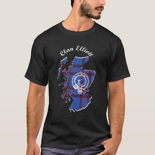 Clan Elliott Surname Last Name Scottish Tartan Map T-Shirt (Front)
