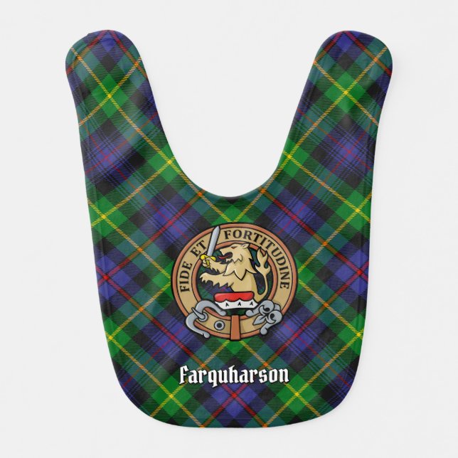 Clan Farquharson Crest over Tartan Baby Bib (Front)