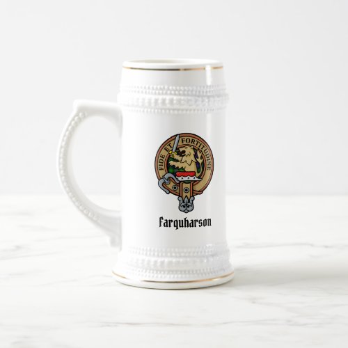 Clan Farquharson Crest over Tartan Beer Stein