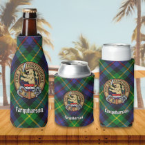 Clan Farquharson Crest over Tartan Bottle Cooler