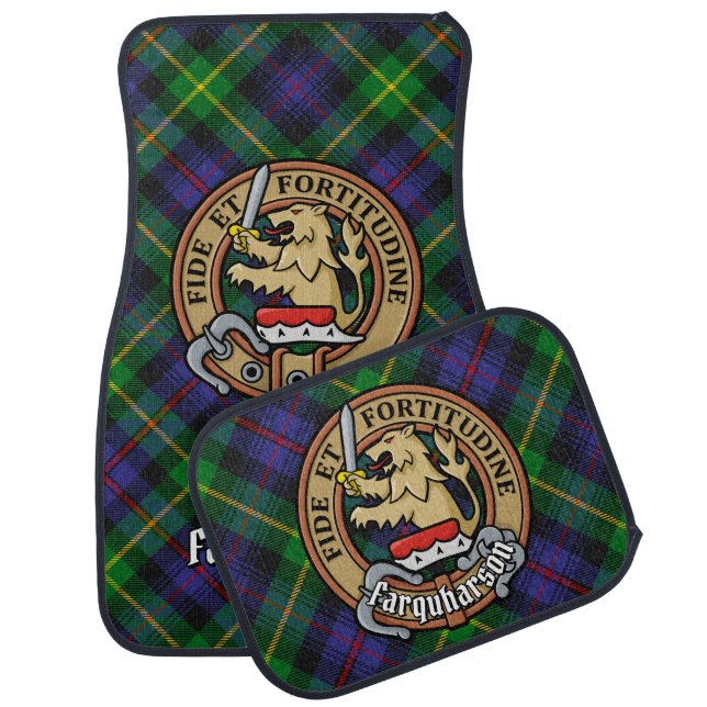Clan Farquharson Crest over Tartan Car Floor Mat (Set)