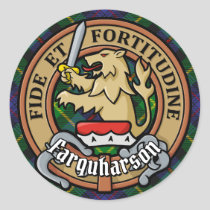 Clan Farquharson Crest over Tartan Classic Round Sticker