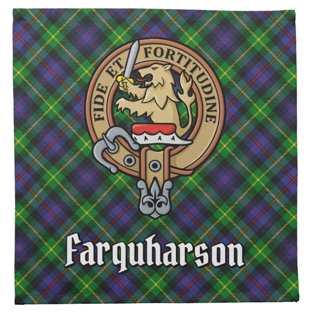 Clan Farquharson Crest over Tartan Cloth Napkin (Front)