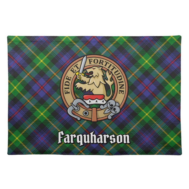 Clan Farquharson Crest over Tartan Cloth Placemat (Front)