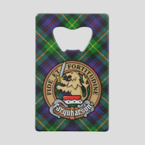 Clan Farquharson Crest over Tartan Credit Card Bottle Opener