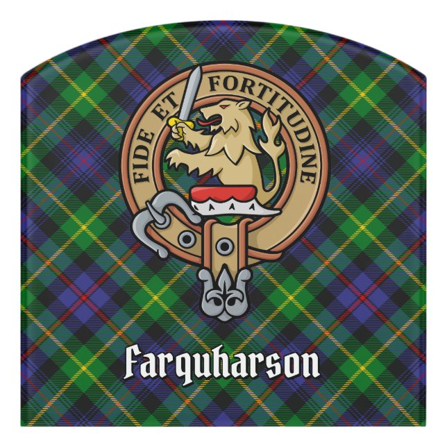Clan Farquharson Crest over Tartan Door Sign (Contour Front)
