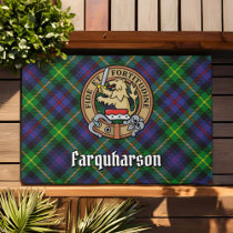 Clan Farquharson Crest over Tartan Doormat