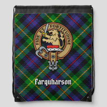 Clan Farquharson Crest over Tartan Drawstring Bag