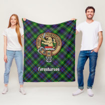 Clan Farquharson Crest over Tartan Fleece Blanket