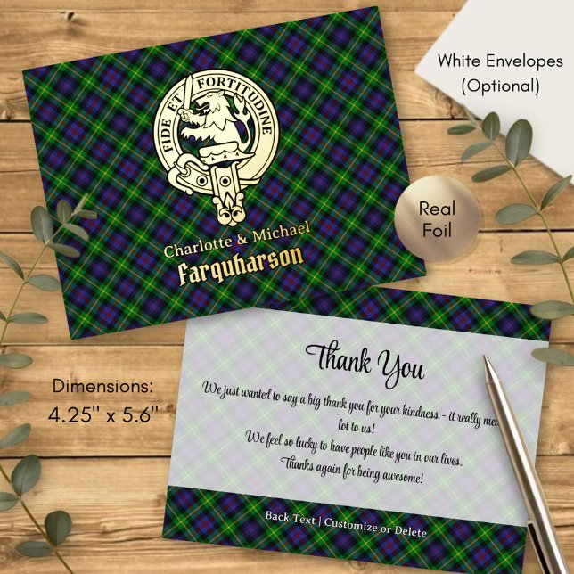 Clan Farquharson Crest over Tartan Foil Invitation Postcard (Creator Uploaded)