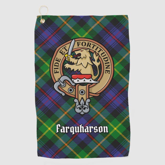 Clan Farquharson Crest over Tartan Golf Towel (Front)