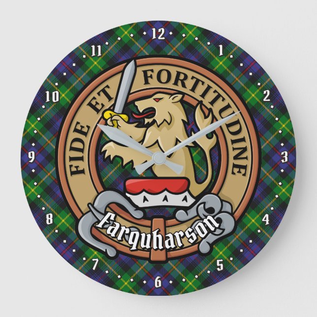 Clan Farquharson Crest over Tartan Large Clock (Front)